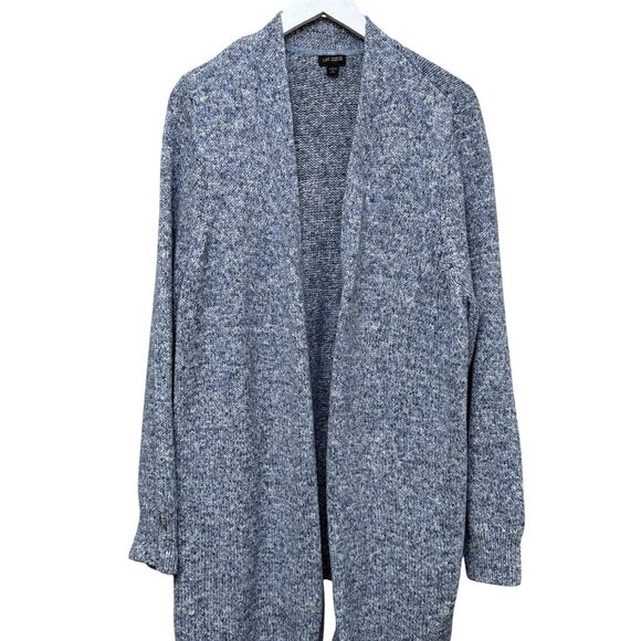 J. JILL Long Cardigan Size XL Petite Blue Heather Open Front Duster Cotton Blend - Picture 3 of 8